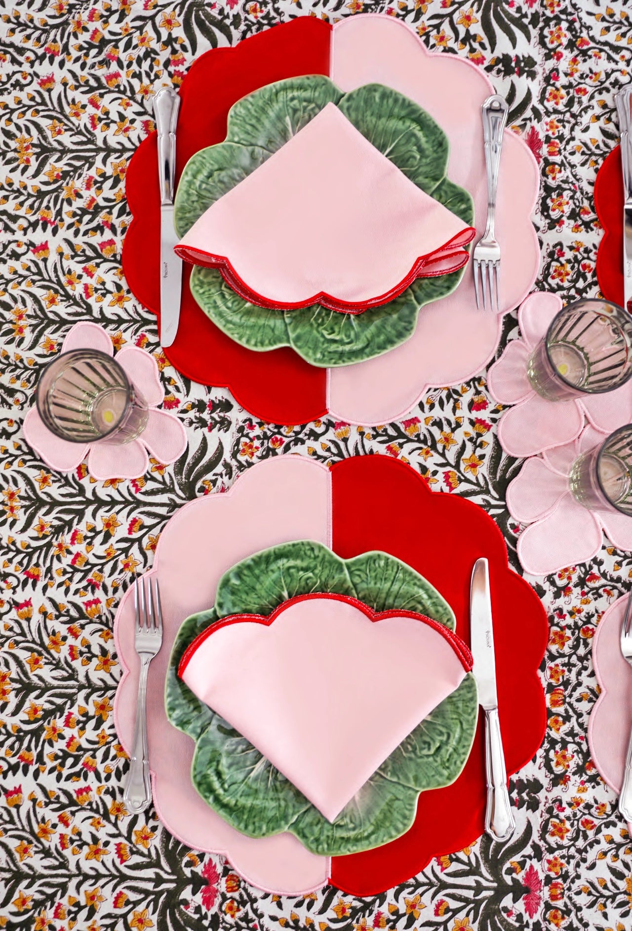 Bicolor Rose&Red Scallop Placemat (Set of 2)