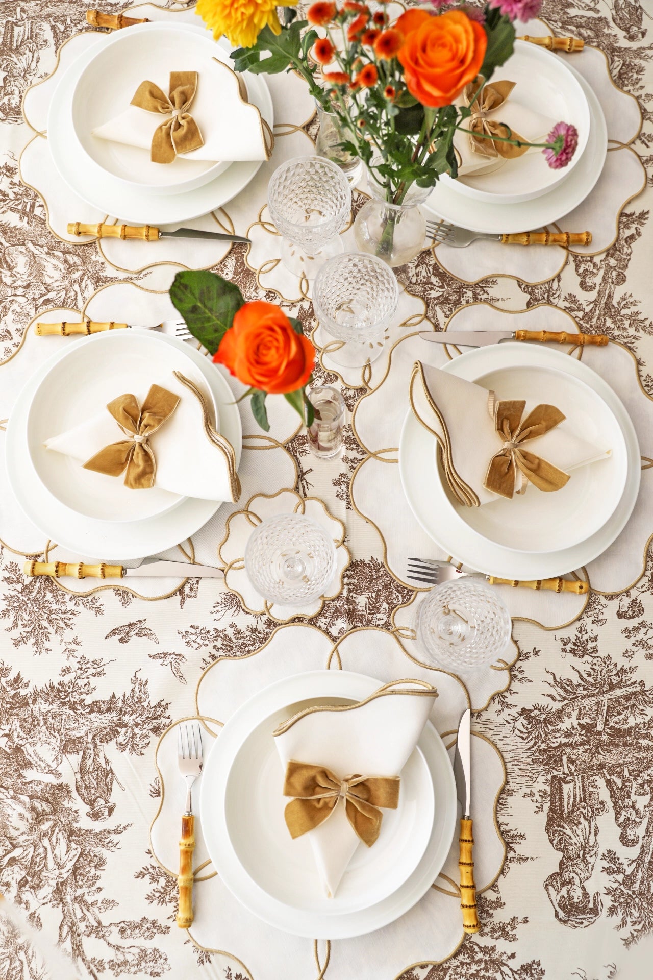 Gold Camellia Placemat + Napkin