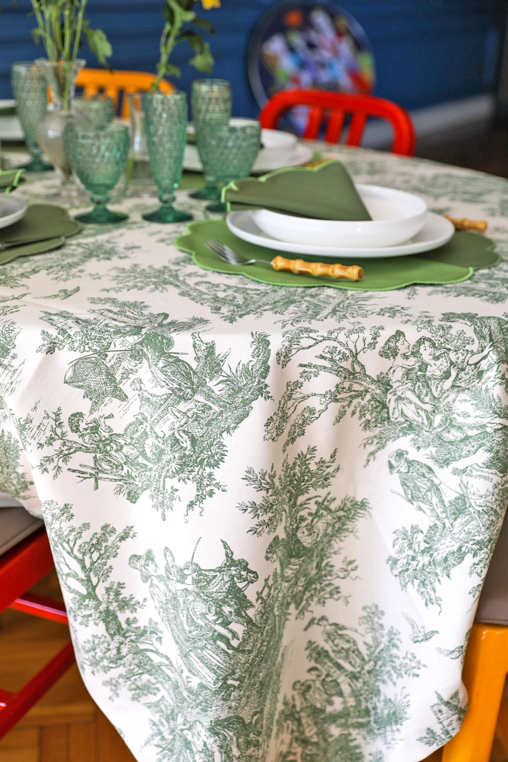 Emerald Toile Tablecloth