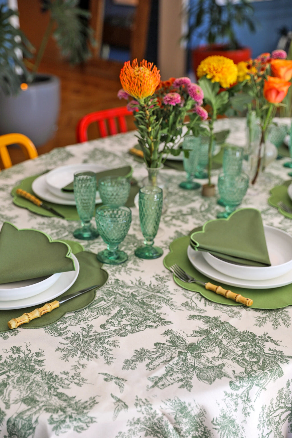 Emerald Toile Tablecloth