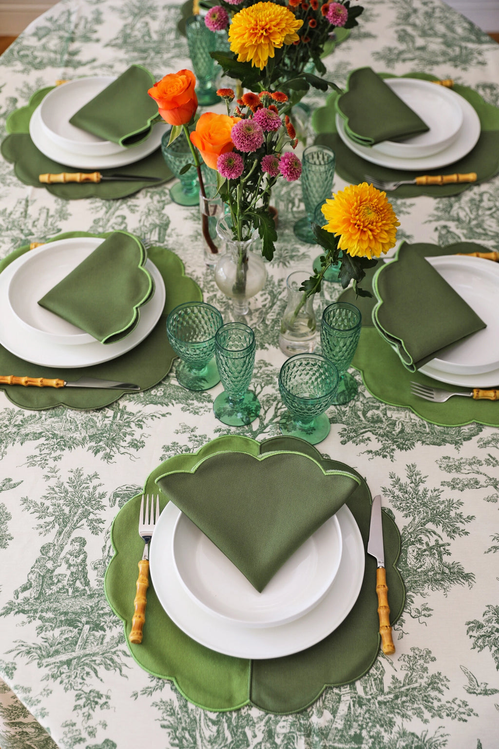 Emerald Toile Tablecloth