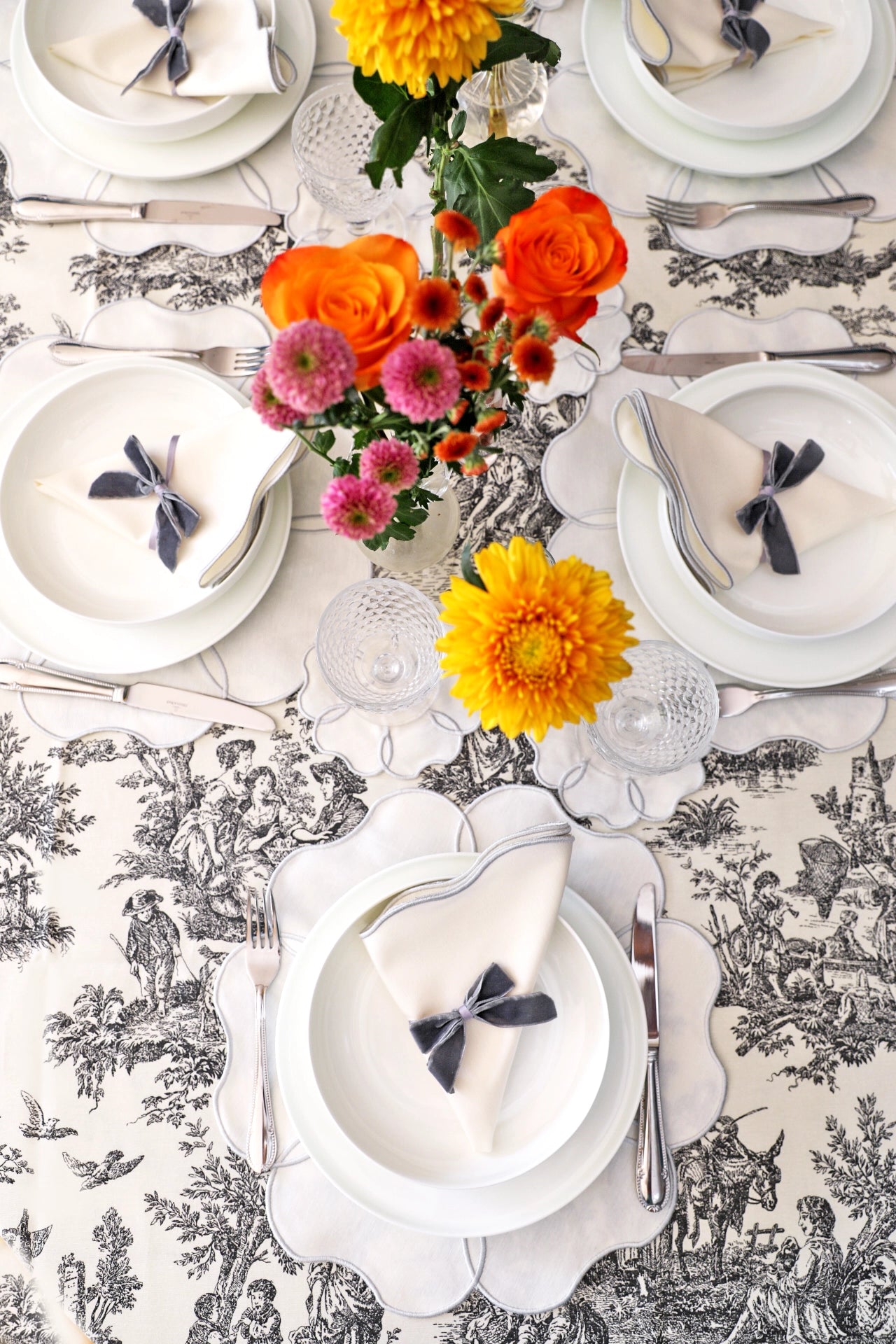 Silver Camellia Placemat + Napkin