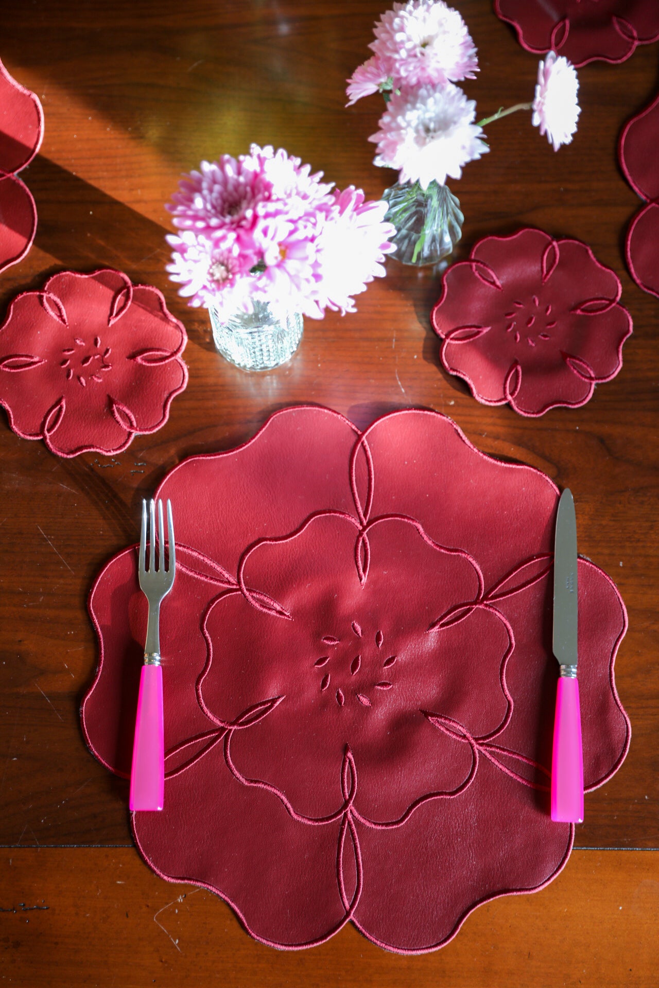 Leather Camellia 4'lü Bardak Altlığı