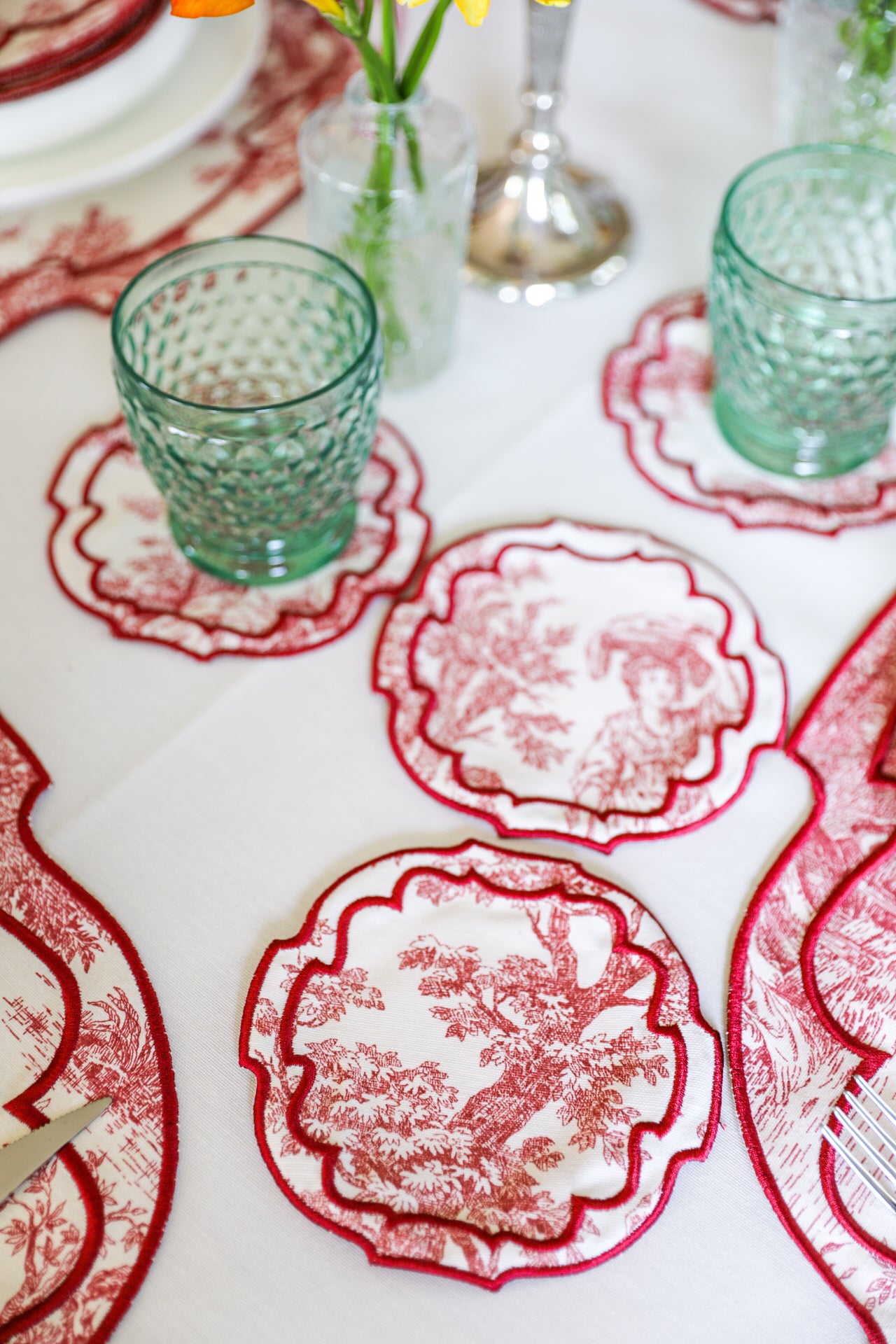 Crimson Toile 4'lü Bardak Altlığı