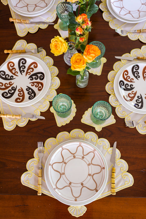 Gold Camellia Placemat + Coaster (Set of 4)