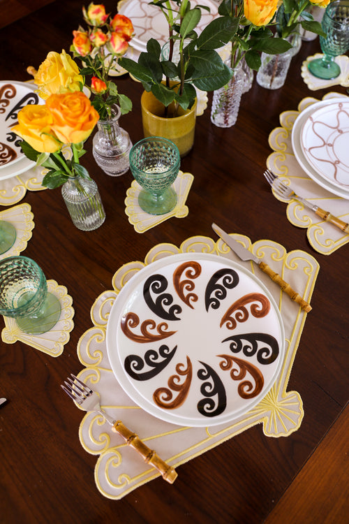 Gold Camellia Placemat + Coaster (Set of 4)