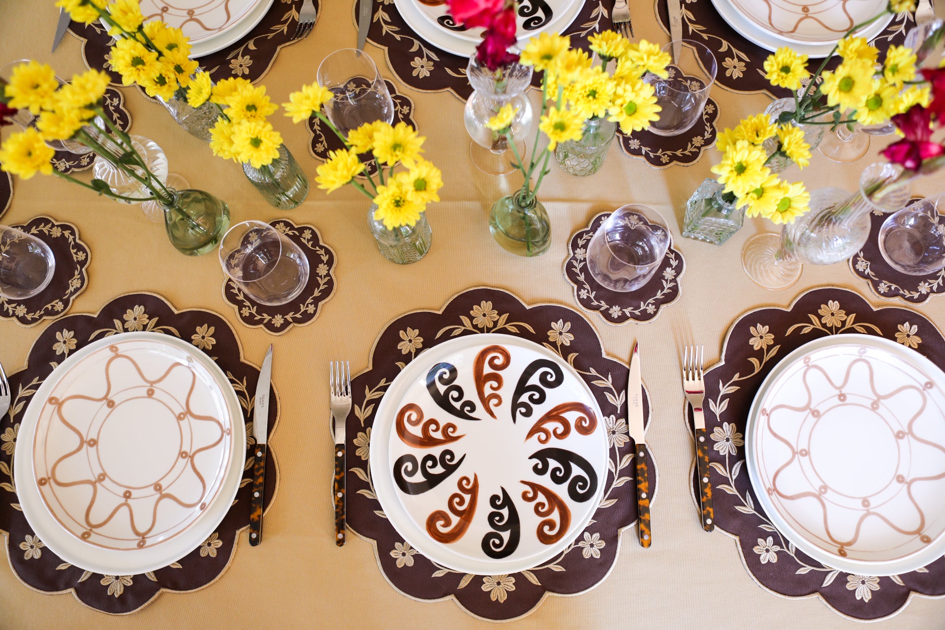Gold Camellia Placemat + Coaster (Set of 4)