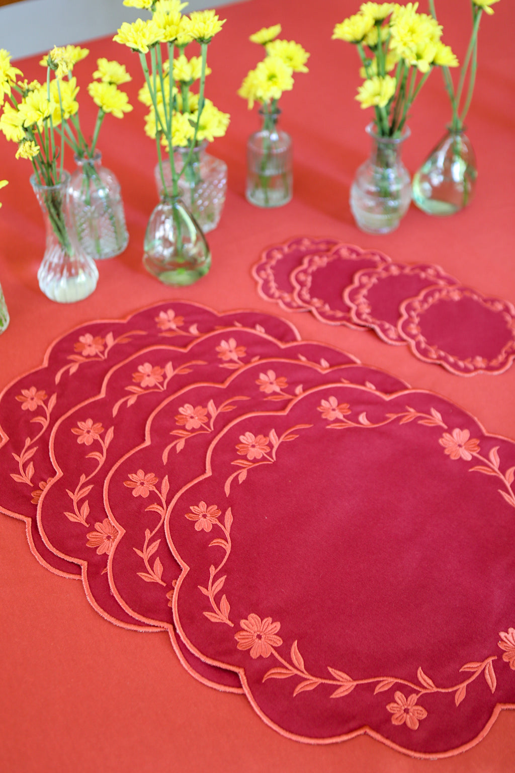Gold Camellia Placemat + Coaster (Set of 4)