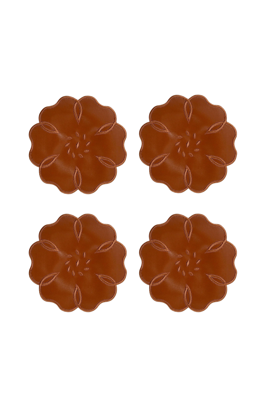 Leather Camellia 4'lü Bardak Altlığı