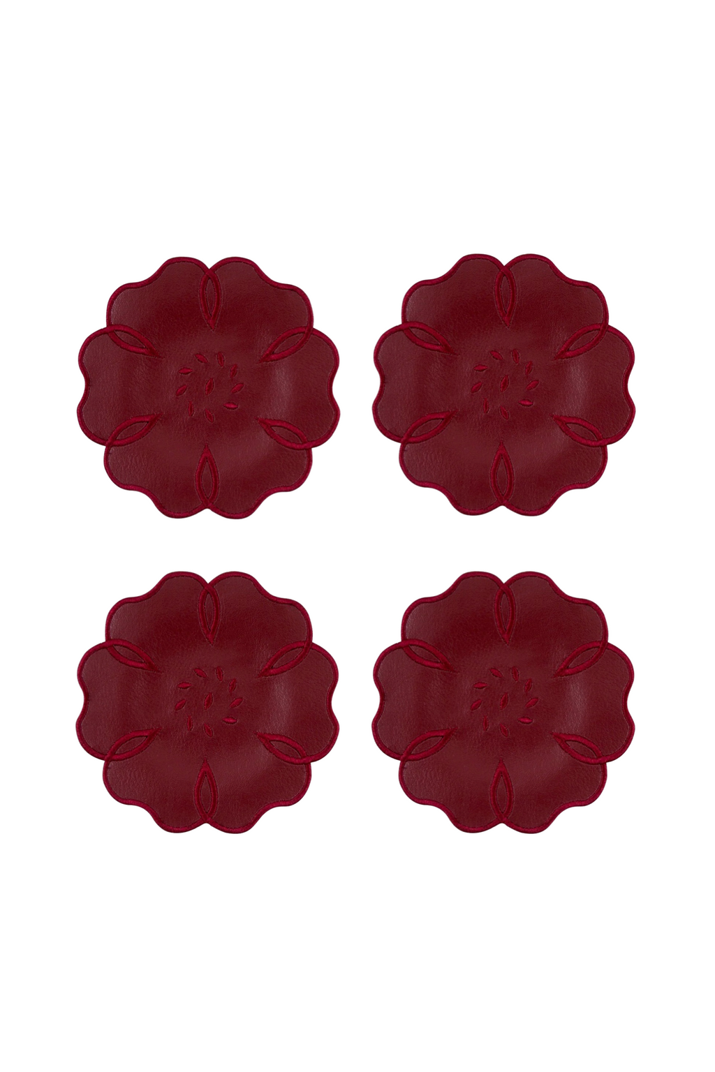 Leather Camellia 4'lü Bardak Altlığı