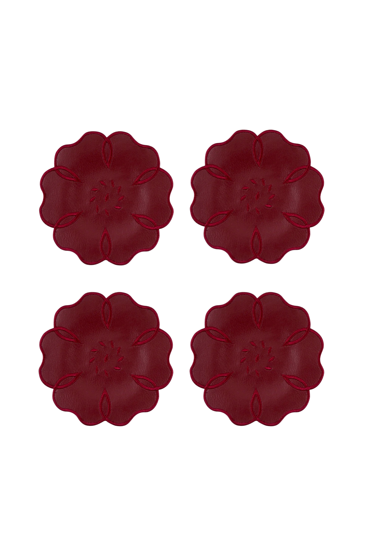 Leather Camellia 4'lü Bardak Altlığı