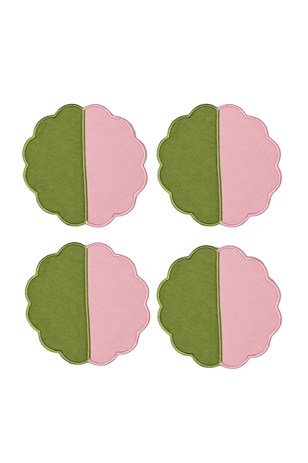 Bicolor Green-Rose Scallop Cocktail Napkin (Set of 4)