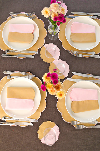 Bicolor Rose&Beige Scallop Amerikan Servisi + Peçete