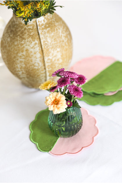 Bicolor Green&Rose Scallop 4’lü Bardak Altlığı