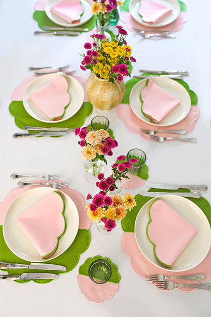 Bicolor Green&Rose Scallop Placemat + Napkin