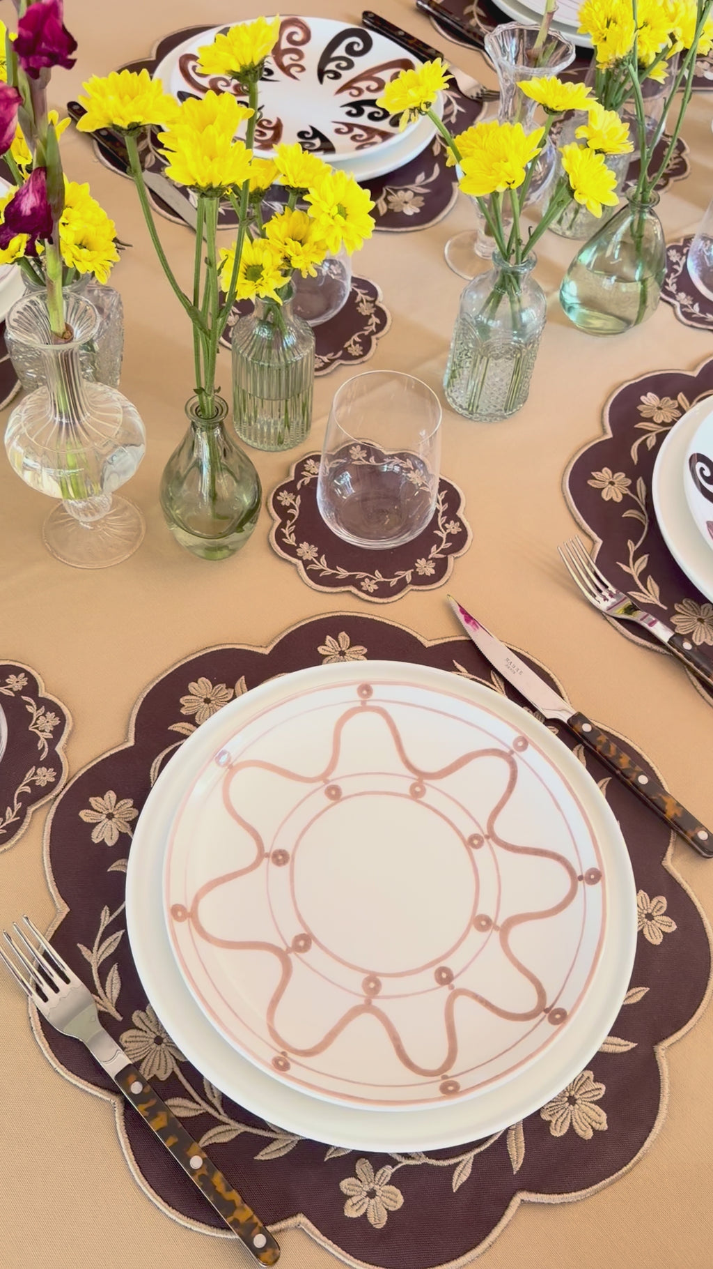 Gold Camellia Placemat + Coaster (Set of 4)