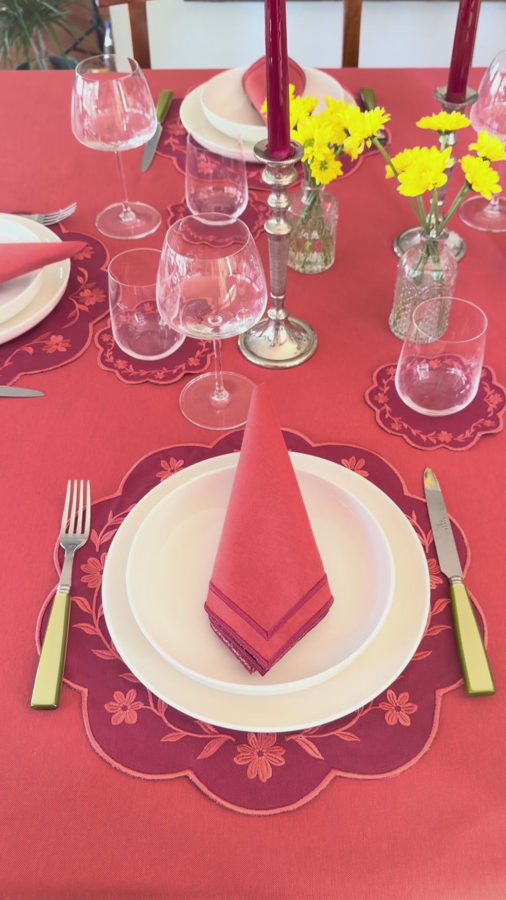 Gold Camellia Placemat + Coaster (Set of 4)