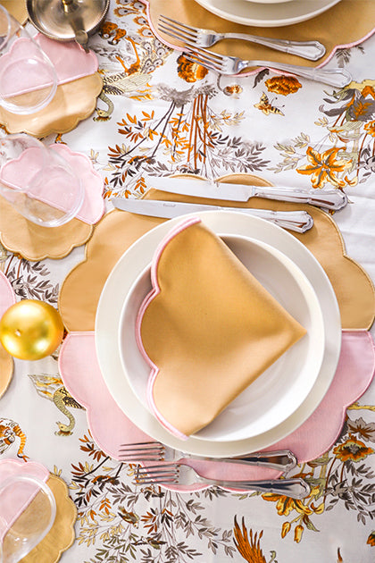 Bicolor Rose&Beige Scallop Amerikan Servisi + Peçete